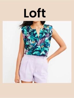 Loft Botanical Flutter Sleeve Shell Top Size Petite Small